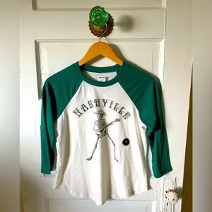 XS T-shirt Tennessee Skeleton Music Graphic Tee Green White